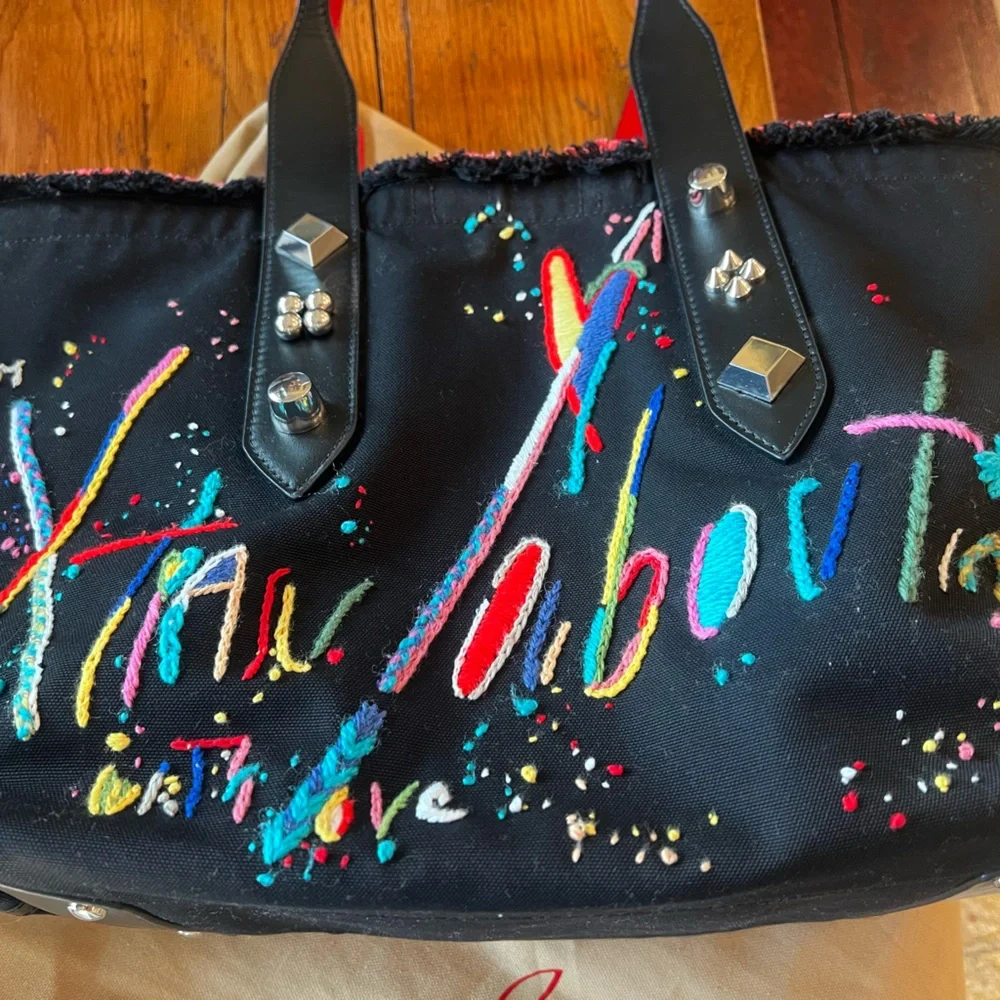 EUC Christian Louboutin Frangibus Embroidered Canvas Tote - Picture 6 of 16